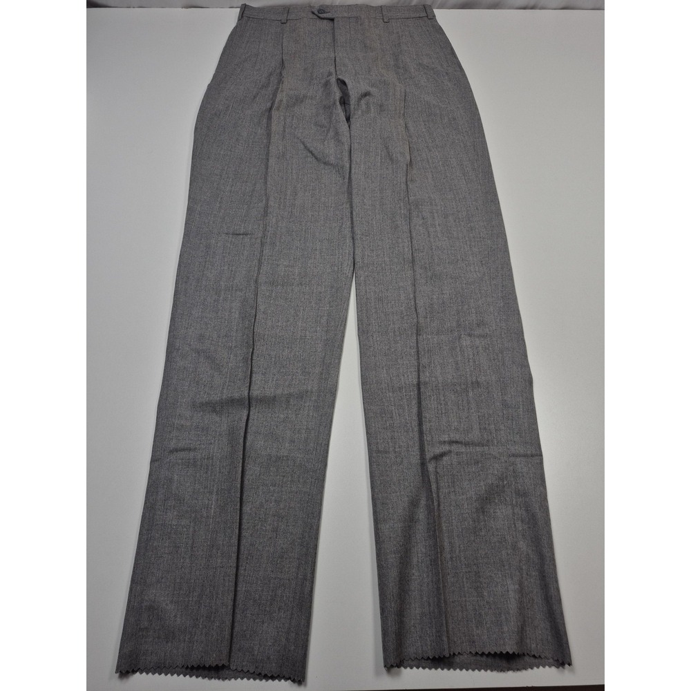 John Alexander Dress Pants Mens 34x36 Gray Wool Flat Front Straight Unhemmed